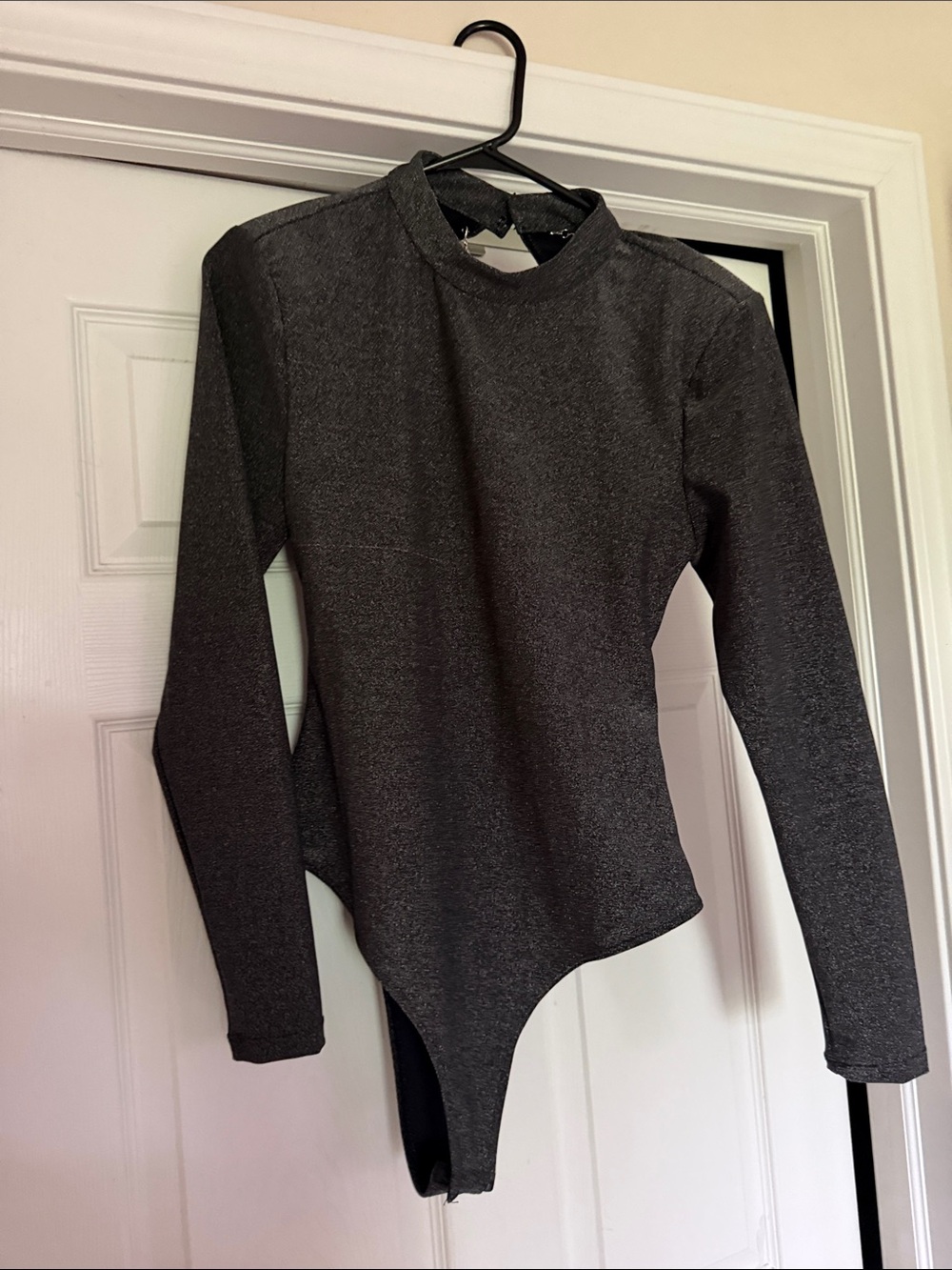 bebe Metallic Charcoal Long Sleeve Bodysuit
